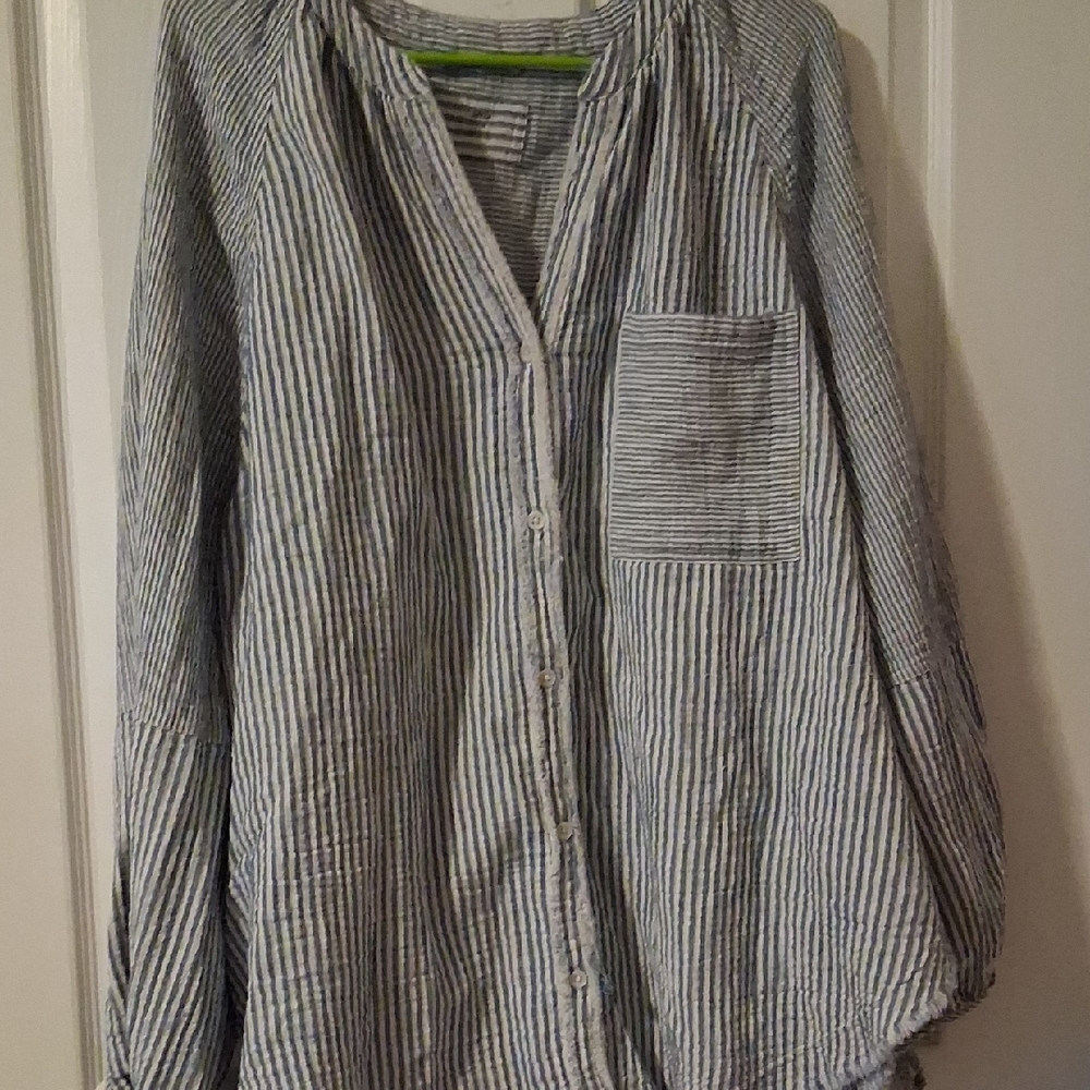 aerie Blue and White Striped Button-Down Shirt